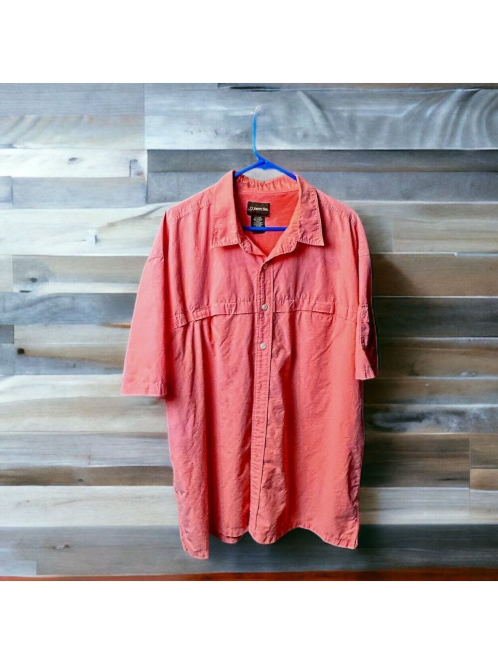 St. John's Bay Men’s SS Vented Fishing Shirt 2XLT Orange Cotton Nylon EUC